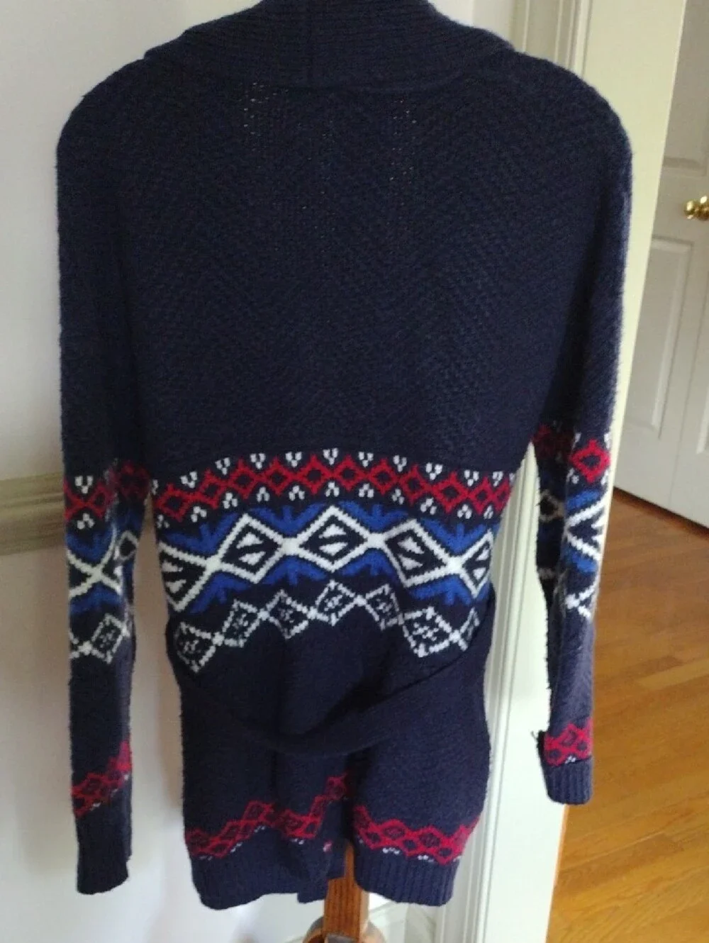 Merona Navy Shawl-Collar Cardigan with Nordic Accents And Sash XL